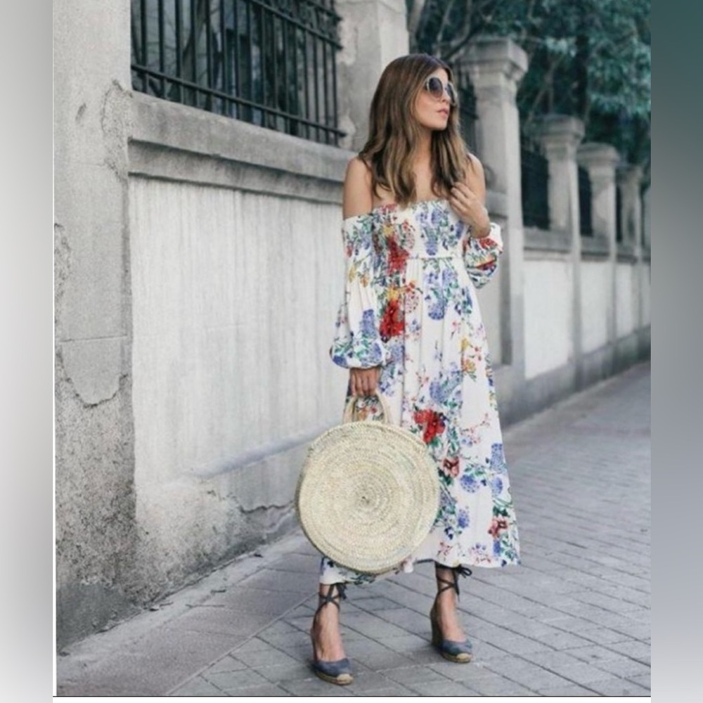 ZARA Long Floral Off Shoulder Maxi Dress